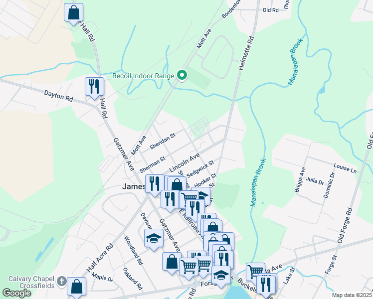 map of restaurants, bars, coffee shops, grocery stores, and more near 45 Sherman Street in Monroe Township