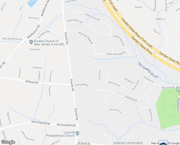 map of restaurants, bars, coffee shops, grocery stores, and more near 267 Sunnyside Road in Lincroft