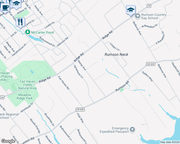 map of restaurants, bars, coffee shops, grocery stores, and more near 5 Laurel Lane in Rumson