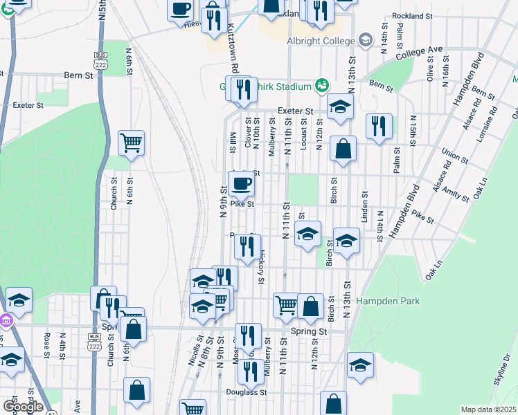 map of restaurants, bars, coffee shops, grocery stores, and more near 1359 North 10th Street in Reading