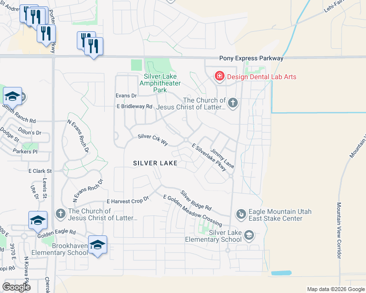 map of restaurants, bars, coffee shops, grocery stores, and more near 4753 Kaylee Court in Eagle Mountain
