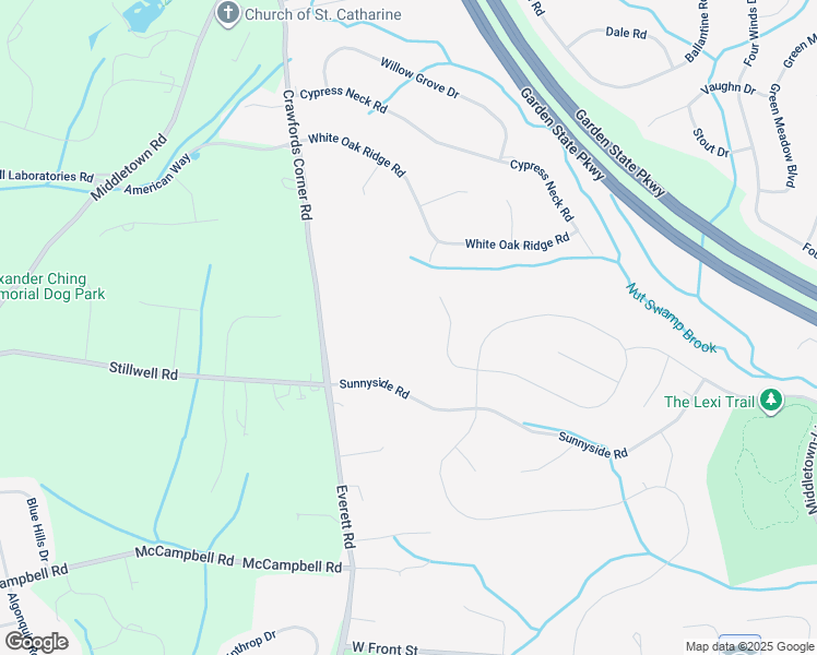 map of restaurants, bars, coffee shops, grocery stores, and more near 267 Sunnyside Road in Lincroft