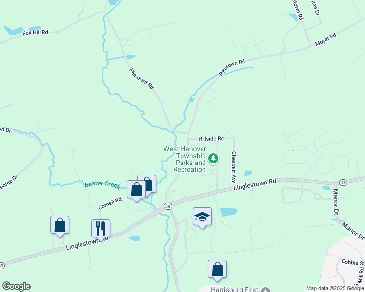 map of restaurants, bars, coffee shops, grocery stores, and more near 672 Piketown Rd in Harrisburg