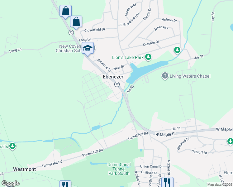map of restaurants, bars, coffee shops, grocery stores, and more near 295 Ebenezer Road in Lebanon