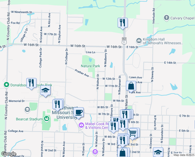map of restaurants, bars, coffee shops, grocery stores, and more near 500 Prather Avenue in Maryville