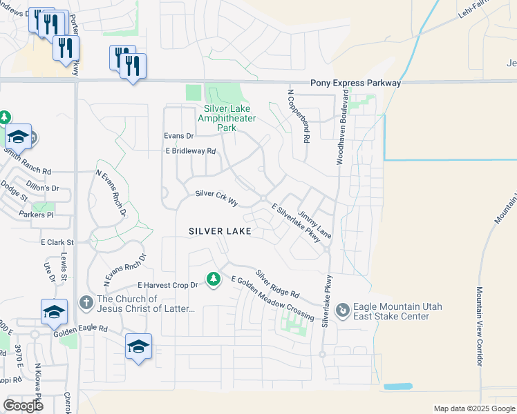 map of restaurants, bars, coffee shops, grocery stores, and more near 4753 Kaylee Court in Eagle Mountain
