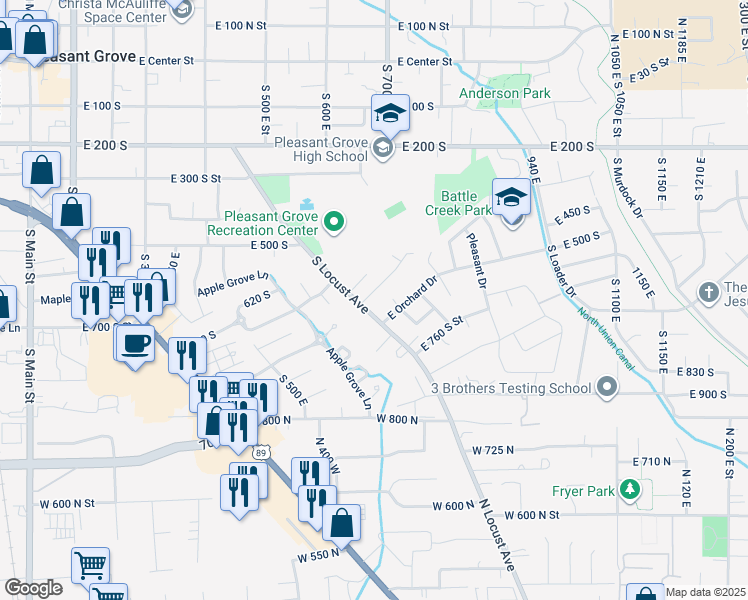 map of restaurants, bars, coffee shops, grocery stores, and more near 660 Cherry Hill Dr in Pleasant Grove
