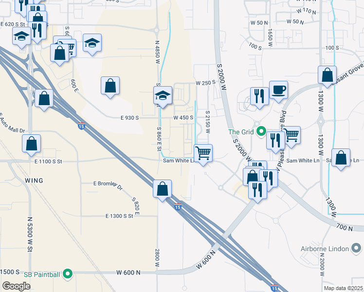 map of restaurants, bars, coffee shops, grocery stores, and more near 626 South 2310 West in Pleasant Grove