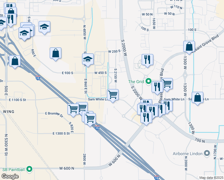 map of restaurants, bars, coffee shops, grocery stores, and more near 631 South 2220 West in Pleasant Grove