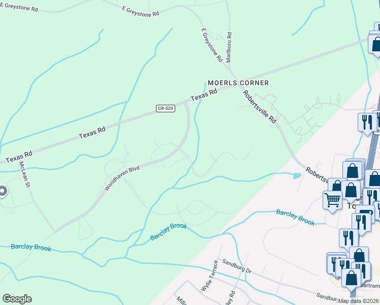 map of restaurants, bars, coffee shops, grocery stores, and more near 63 McCormick Avenue South in Old Bridge