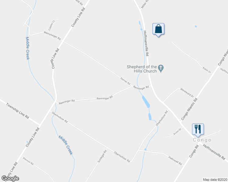 map of restaurants, bars, coffee shops, grocery stores, and more near 117 Renninger Road in Bechtelsville