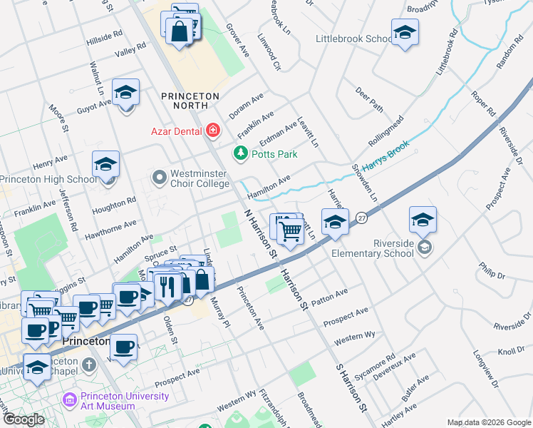 map of restaurants, bars, coffee shops, grocery stores, and more near 47 Cameron Court in Princeton