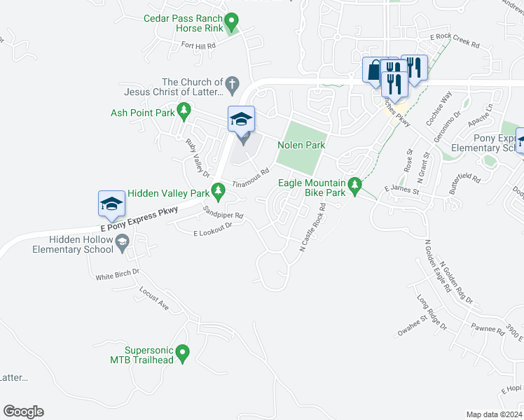 map of restaurants, bars, coffee shops, grocery stores, and more near 7595 North Snowy Owl Road in Lehi