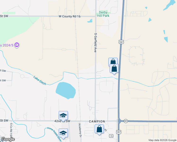 map of restaurants, bars, coffee shops, grocery stores, and more near 116 35th Street Southwest in Loveland