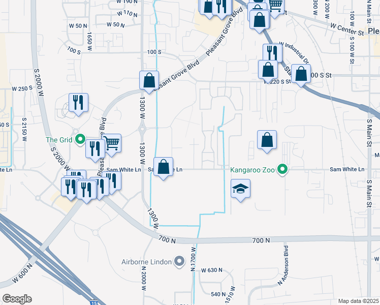 map of restaurants, bars, coffee shops, grocery stores, and more near 644 South Steeple Chase Road in Pleasant Grove