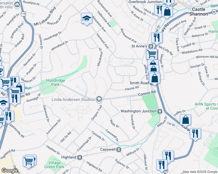 map of restaurants, bars, coffee shops, grocery stores, and more near 4235 Greenridge Road in Pittsburgh