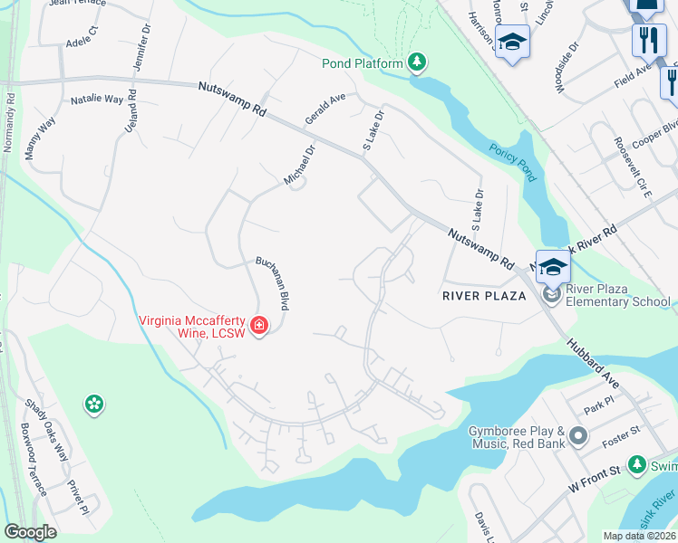 map of restaurants, bars, coffee shops, grocery stores, and more near 81 Lexington Court in Red Bank