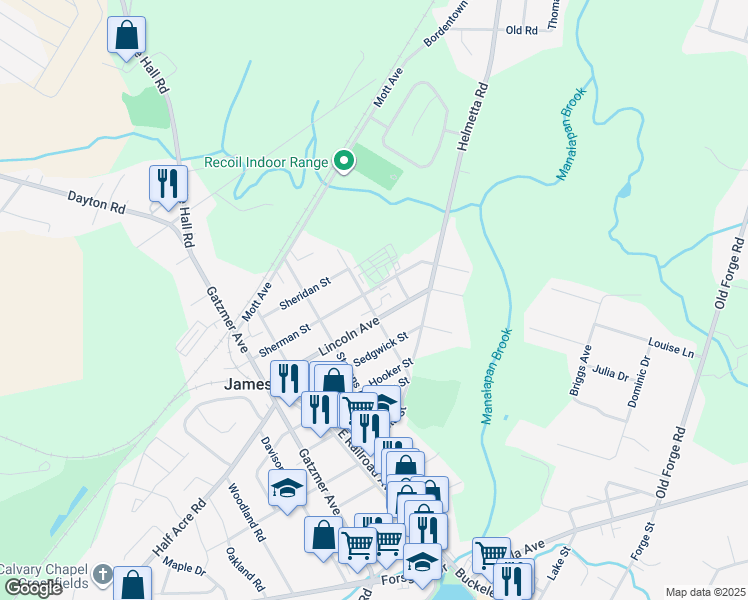 map of restaurants, bars, coffee shops, grocery stores, and more near 45 Sherman Street in Monroe Township