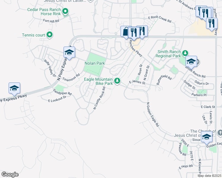 map of restaurants, bars, coffee shops, grocery stores, and more near 4443 East Castle Cary Circle in Eagle Mountain
