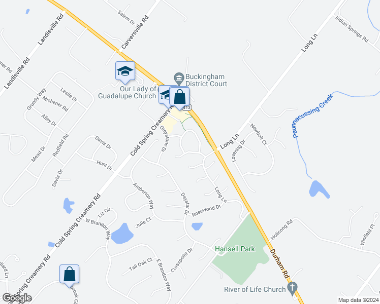 map of restaurants, bars, coffee shops, grocery stores, and more near 5112 Barness Court in Doylestown