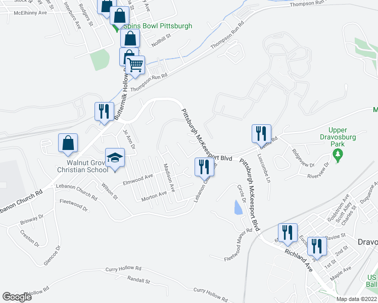 map of restaurants, bars, coffee shops, grocery stores, and more near 900 Park Avenue in West Mifflin