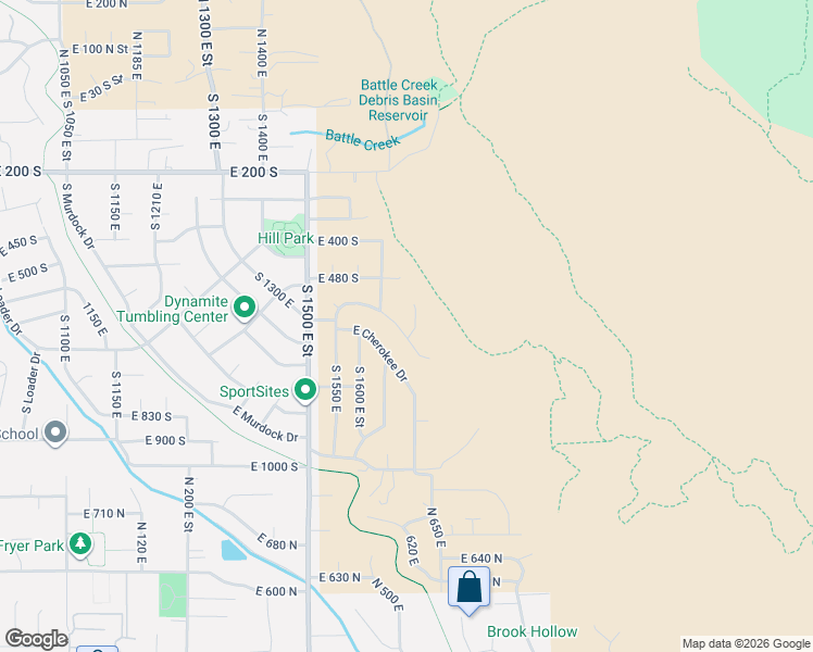 map of restaurants, bars, coffee shops, grocery stores, and more near 1718 East Blackhawk Circle in Pleasant Grove