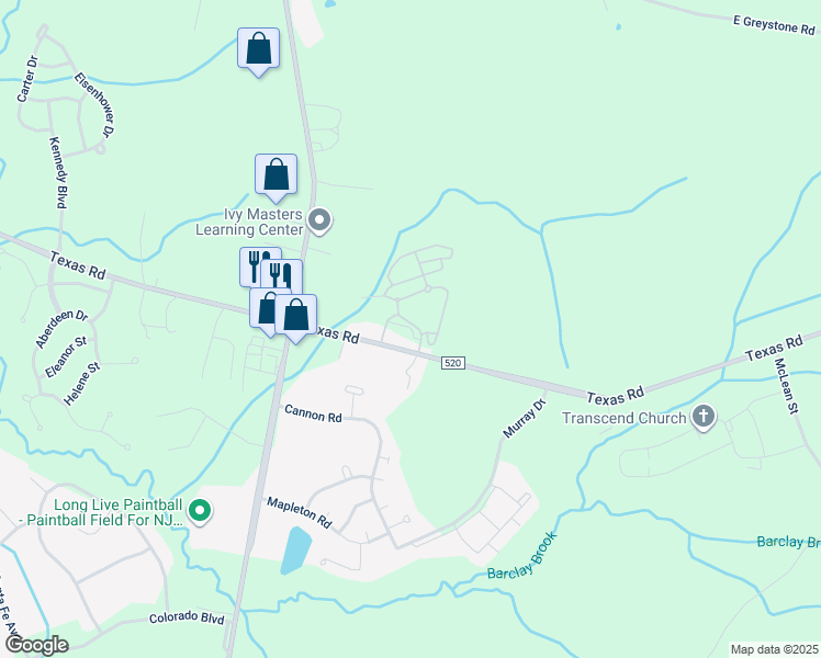map of restaurants, bars, coffee shops, grocery stores, and more near 204 County Road 520 in Old Bridge