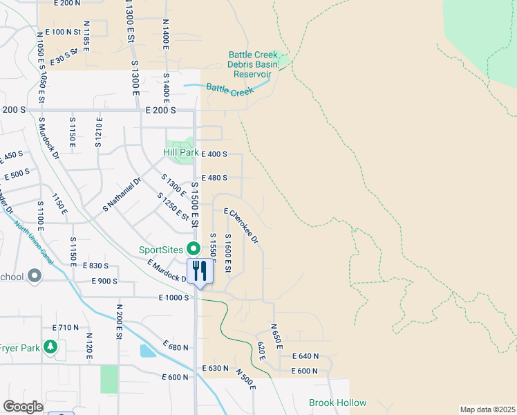 map of restaurants, bars, coffee shops, grocery stores, and more near 1692 East Blackhawk Circle in Pleasant Grove