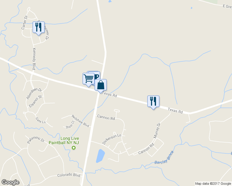 map of restaurants, bars, coffee shops, grocery stores, and more near 183 Texas Road in Old Bridge Township