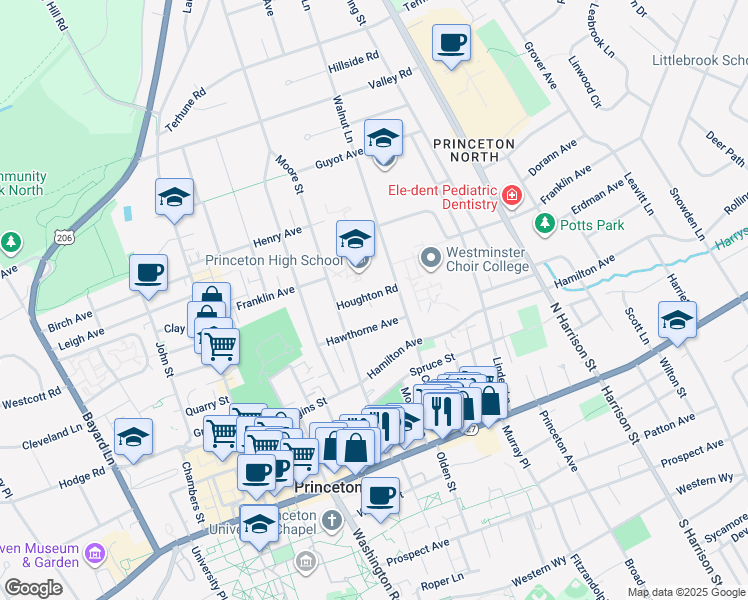 map of restaurants, bars, coffee shops, grocery stores, and more near 27 Richard Court in Princeton