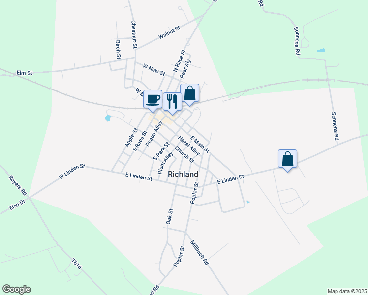 map of restaurants, bars, coffee shops, grocery stores, and more near 106 Church Street in Newmanstown