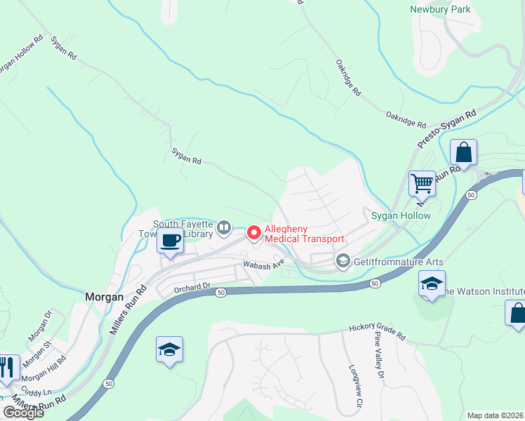 map of restaurants, bars, coffee shops, grocery stores, and more near 122 Blythe Road in Morgan
