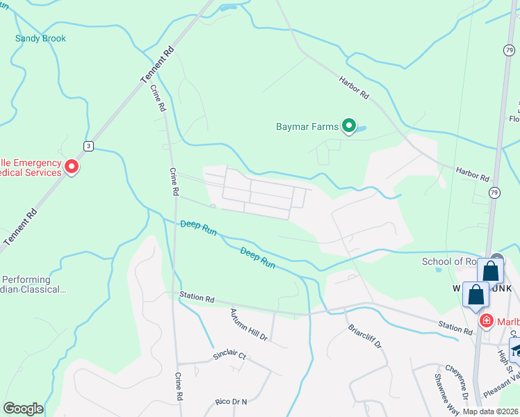 map of restaurants, bars, coffee shops, grocery stores, and more near 13 Village Road in Marlboro