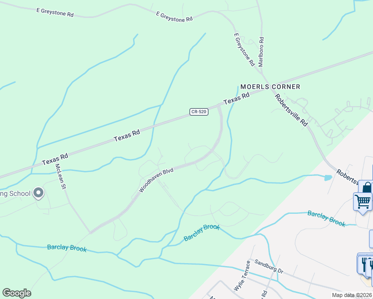 map of restaurants, bars, coffee shops, grocery stores, and more near 6 McCormick Avenue North in Old Bridge