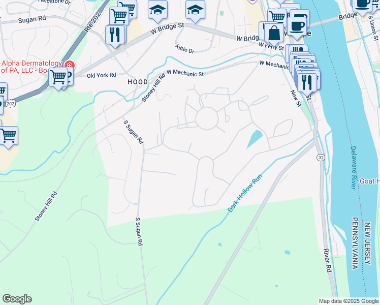 map of restaurants, bars, coffee shops, grocery stores, and more near 107 Summer Lea Court in New Hope