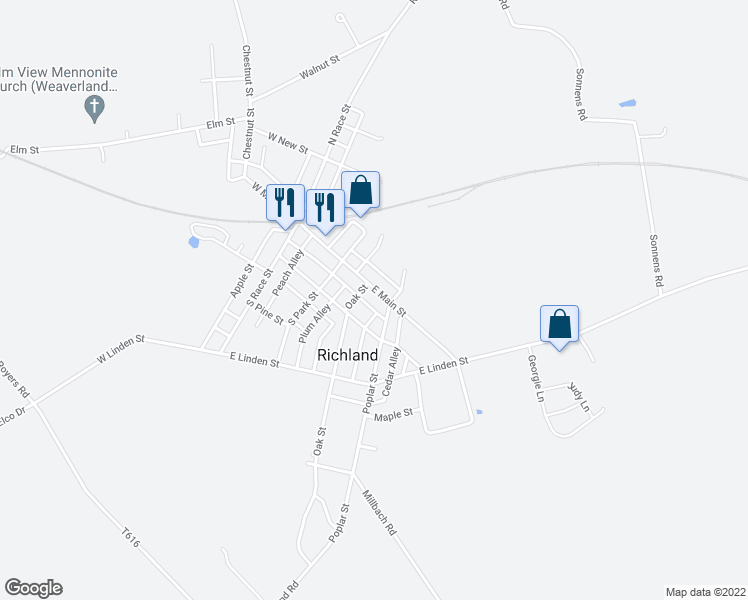 map of restaurants, bars, coffee shops, grocery stores, and more near 134 East Main Street in Richland