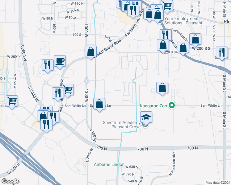 map of restaurants, bars, coffee shops, grocery stores, and more near 644 South 1050 West in Pleasant Grove