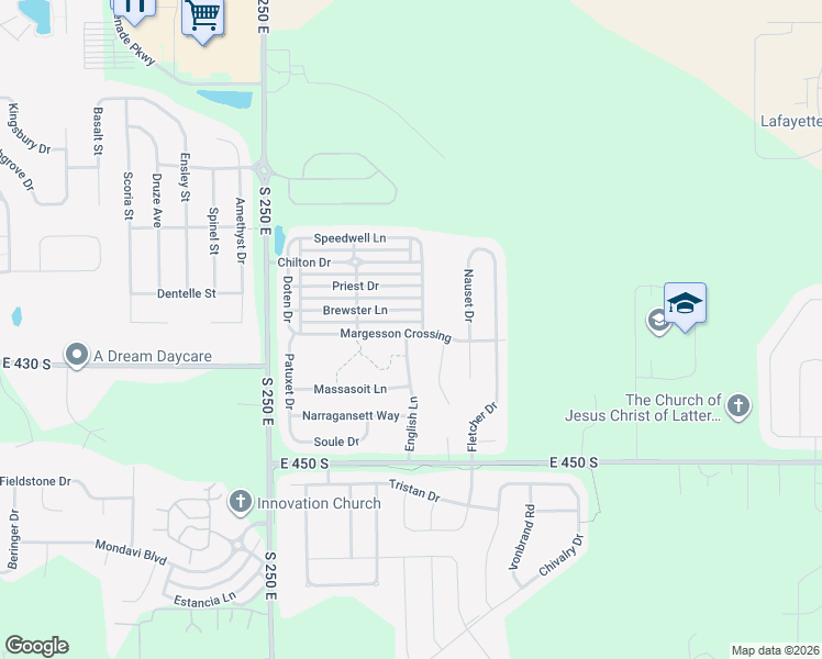 map of restaurants, bars, coffee shops, grocery stores, and more near 2791 Margesson Crossing in Lafayette