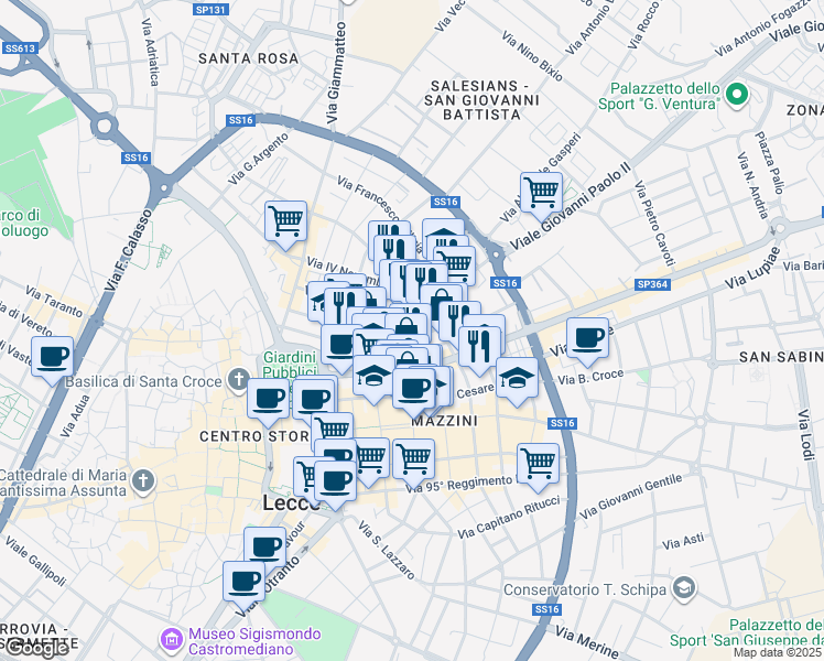 map of restaurants, bars, coffee shops, grocery stores, and more near 6 Via SS. Giacomo e Filippo in Lecce