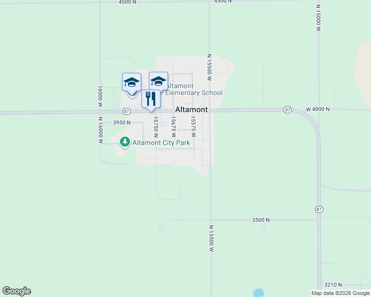 map of restaurants, bars, coffee shops, grocery stores, and more near 15579 3800 North in Altamont