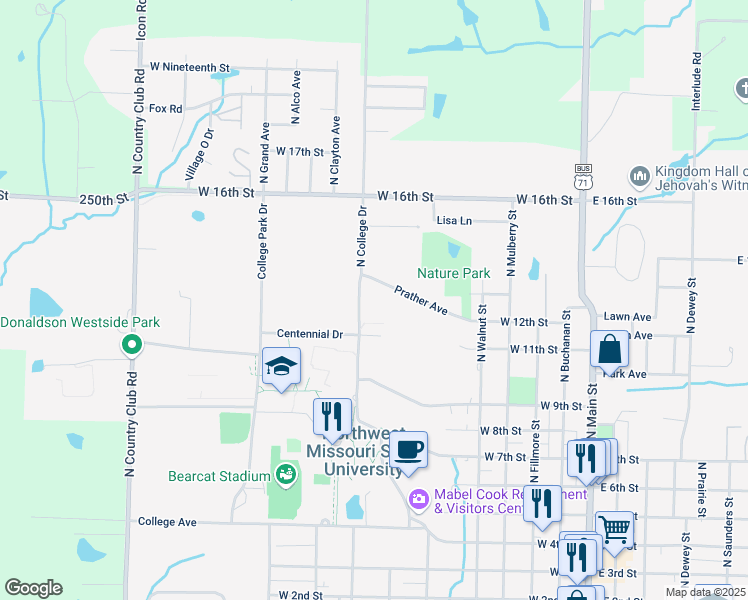 map of restaurants, bars, coffee shops, grocery stores, and more near 500-798 Prather Avenue in Maryville