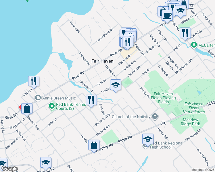 map of restaurants, bars, coffee shops, grocery stores, and more near 15 2nd Street in Fair Haven