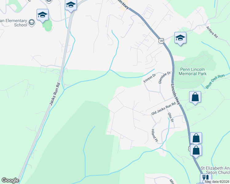 map of restaurants, bars, coffee shops, grocery stores, and more near 14950 Cherry Lane in Irwin