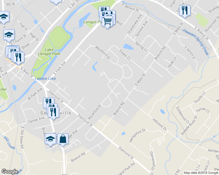 map of restaurants, bars, coffee shops, grocery stores, and more near 408 Mews Drive in Sellersville