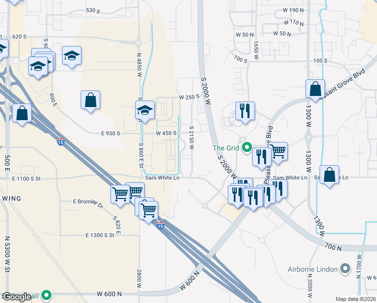 map of restaurants, bars, coffee shops, grocery stores, and more near 518 Chateau Way in American Fork