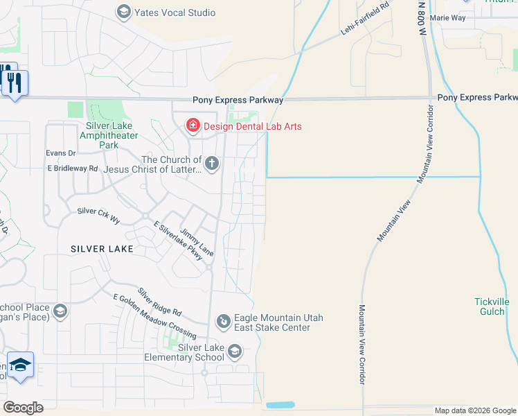map of restaurants, bars, coffee shops, grocery stores, and more near 5177 East Moab Rim Court in Eagle Mountain