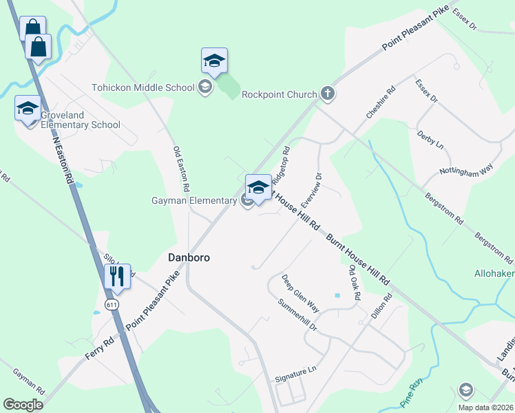 map of restaurants, bars, coffee shops, grocery stores, and more near 4440 Point Pleasant Pike in Doylestown