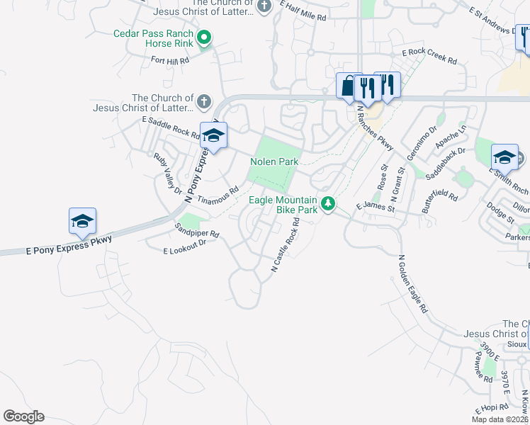map of restaurants, bars, coffee shops, grocery stores, and more near 7644 North Red Kite Way in Eagle Mountain