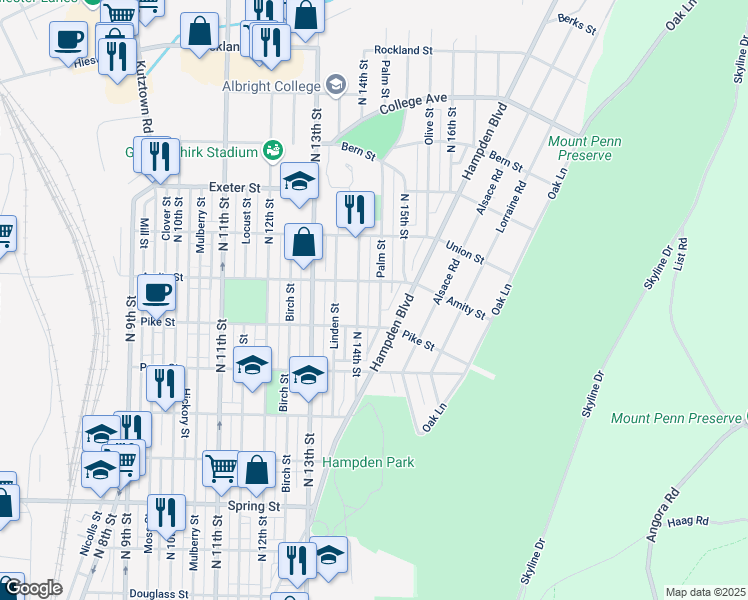 map of restaurants, bars, coffee shops, grocery stores, and more near in Reading