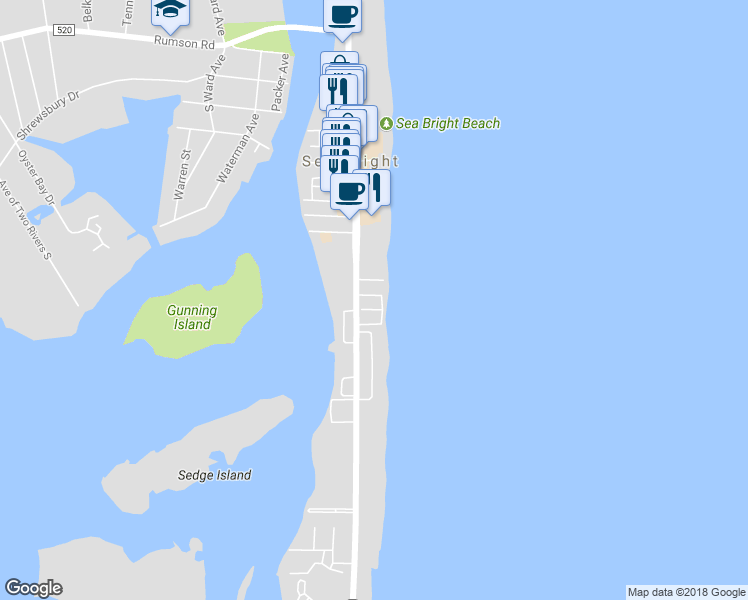 map of restaurants, bars, coffee shops, grocery stores, and more near 16 Village Road in Sea Bright